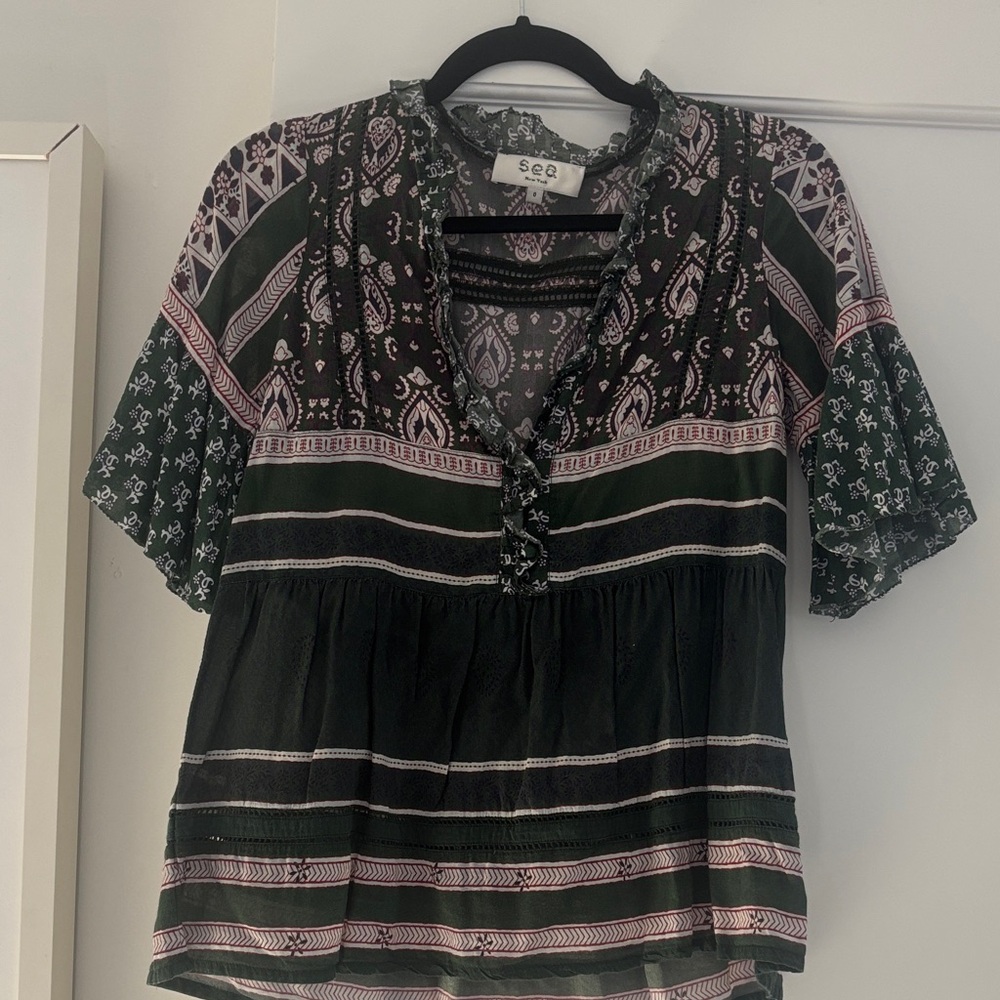 Sea Women's Black and Green Boho Blouse